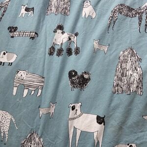The Company Store DOG WALK Queen Duvet Cover Blue Black White Dogs 100% Cotton